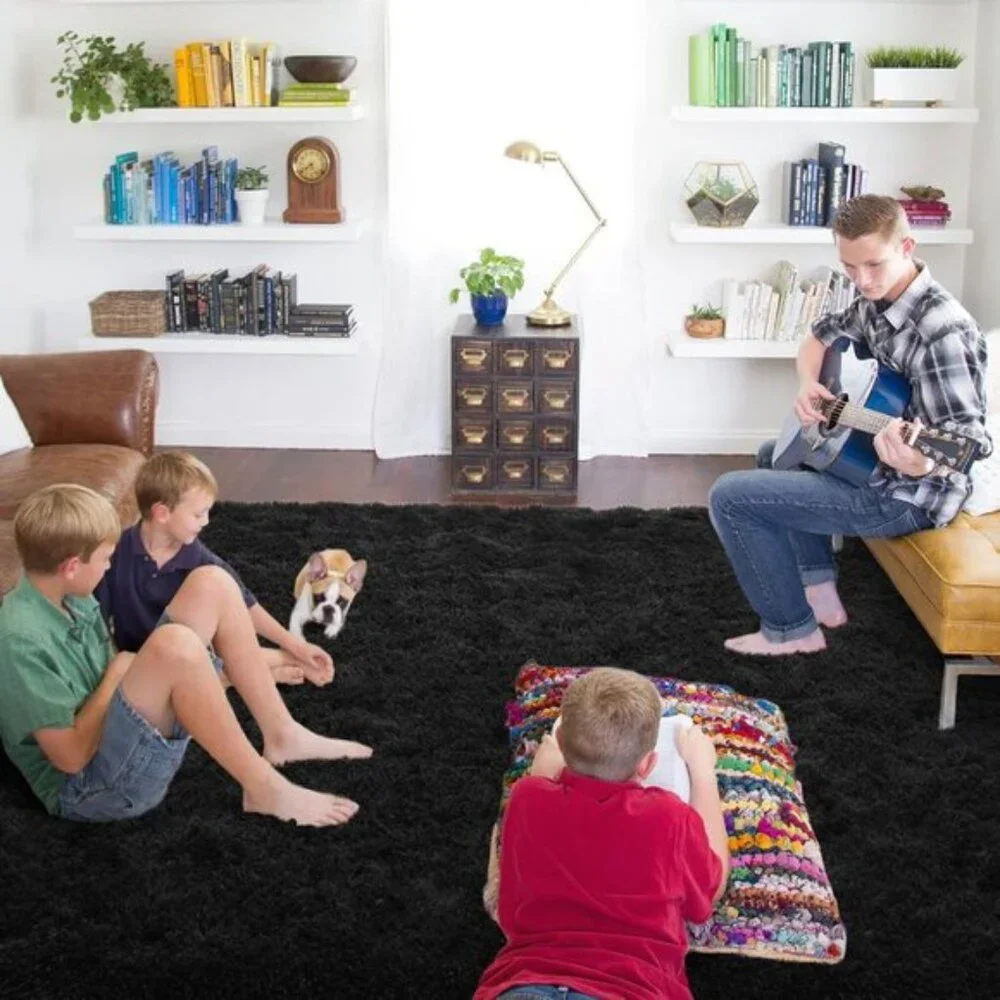 New 4x6 Black Shag Rug, Super Soft Fluffy Carpet for Home, Living Room & Nursery